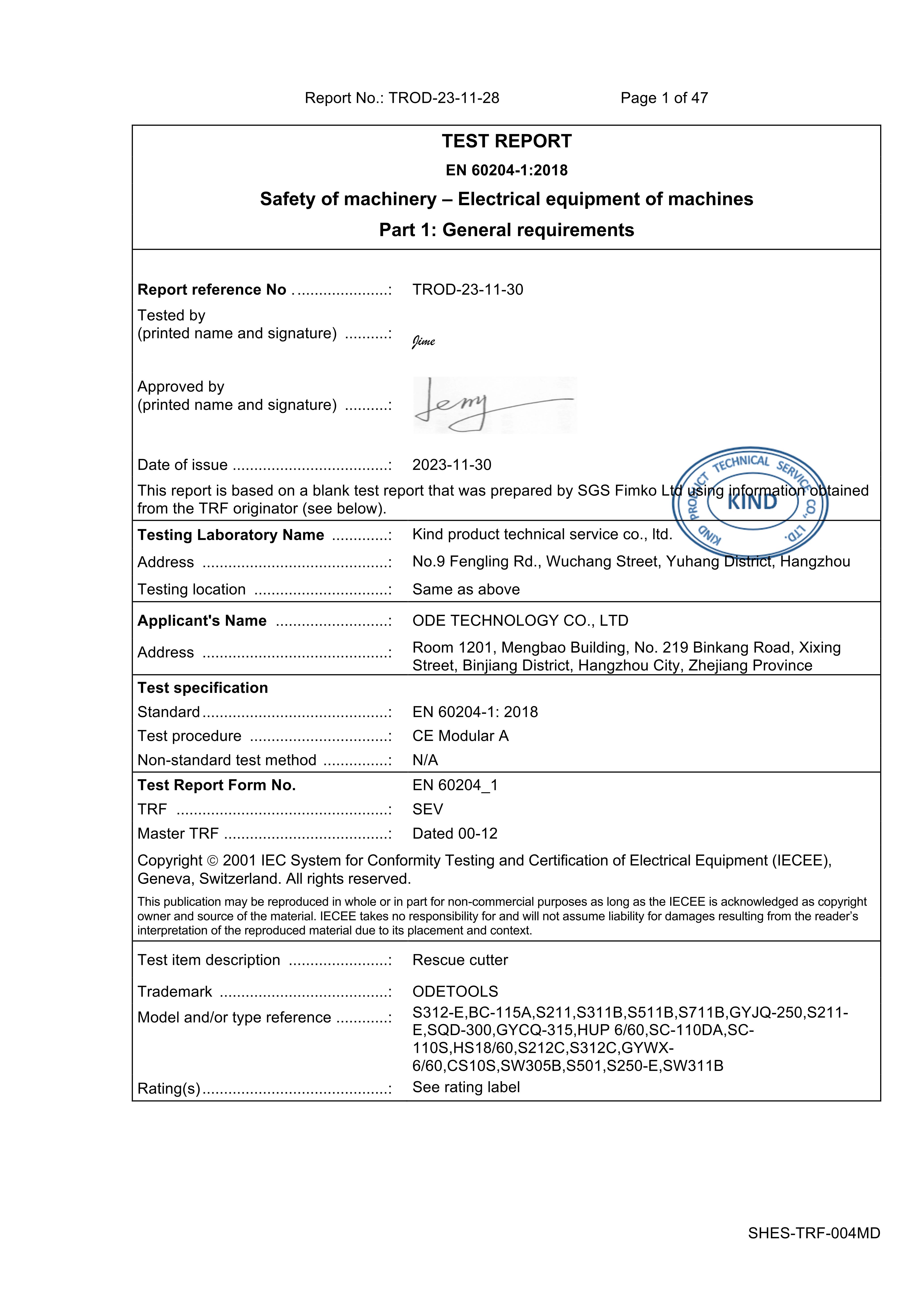 EN 60204-1-ODE CÔNG NGHỆ KẾT THÚC