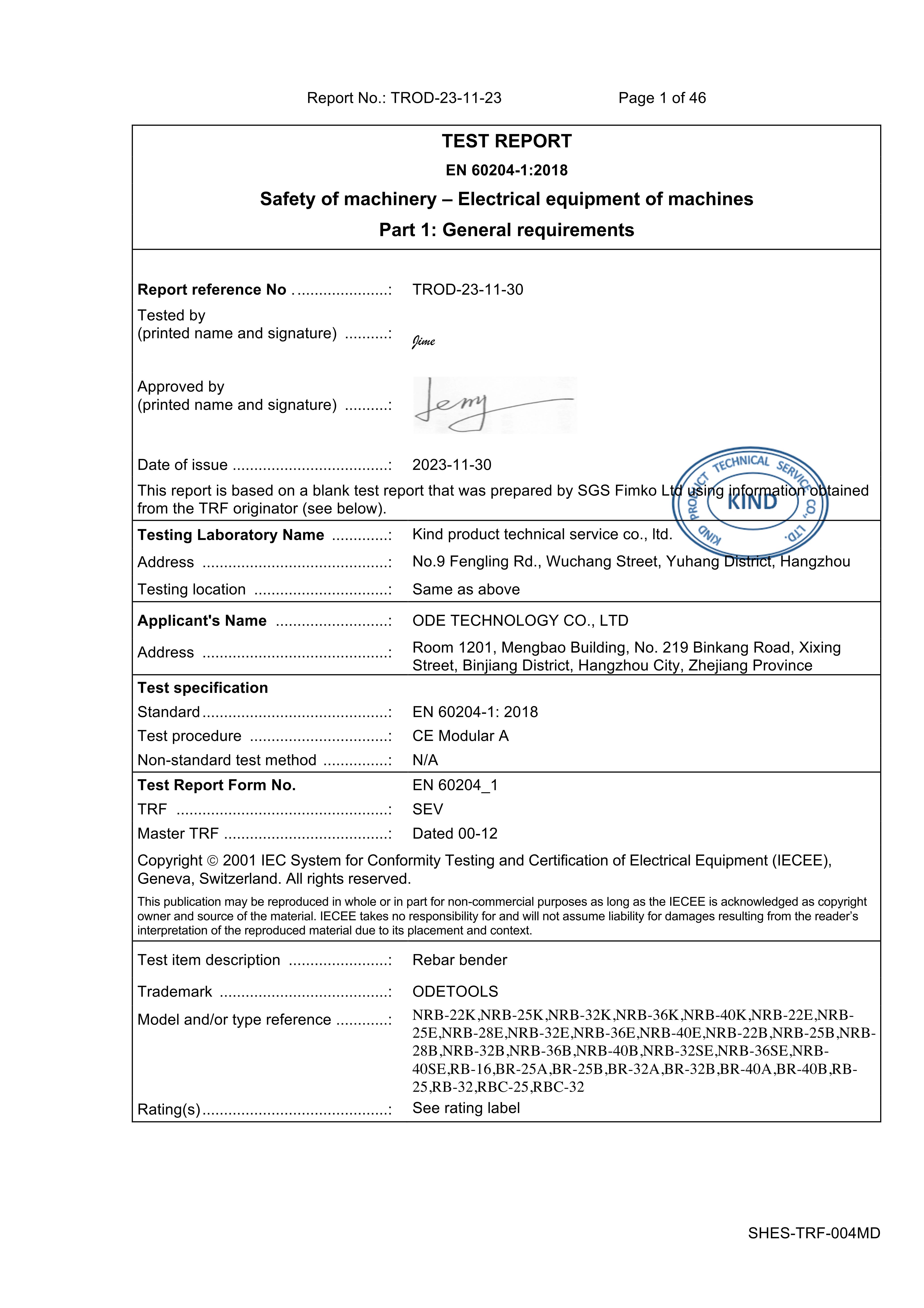 Máy uốn cong công nghệ EN 60204-1-ODE
